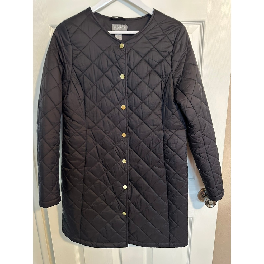 Liz Claiborne Studios,‎ Black, Quilted Button Front Coat, Medium